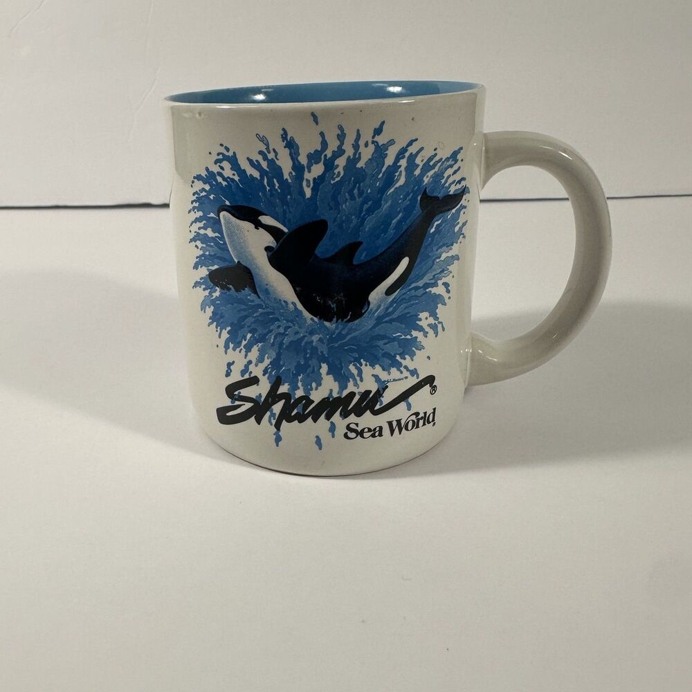 Vintage 90s Sea World SHAMU Coffee Mug Killer Whale